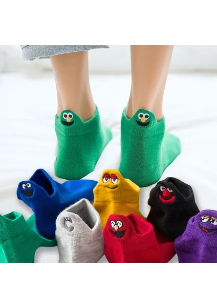 Worthy Socks 8'Li  Renkli Emojili Nakışlı Işlemeli Pamuklu  Çorap