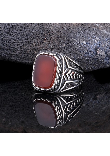 925 Ayar Gümüş Akik Taşlı Örgü Model Yüzük fiyatları