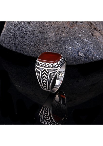 925 Ayar Gümüş Akik Taşlı Örgü Model Yüzük modelleri