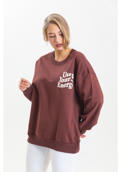 Sırt Baskı Detaylı Bisiklet Yaka Sweatshirt fırsatları
