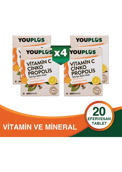 Vitamin C, Çinko & Propolis 20 Efervesan Tablet 4 Adet - Abdi İbrahim