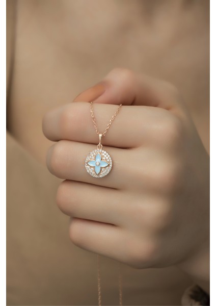 925 Ayar Gümüş Mineli Rüzgar Gülü Kolye