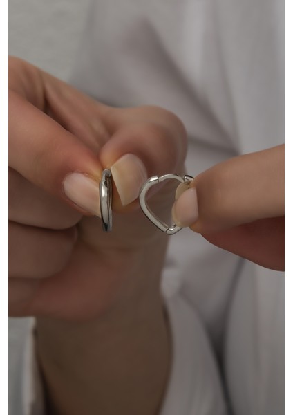 925 Ayar Gümüş Taşsız Sade Kalp Küpe