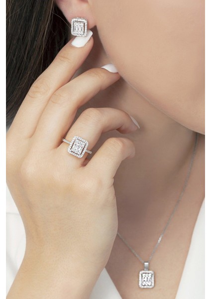 Baget Taşlı Üçlü Gümüş Modern Set Takım fiyatları