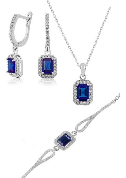 Baget Taşlı Kolye Küpe Bileklik Set