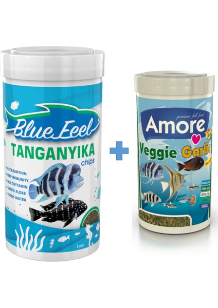 Tanganyika Chips 1000ML ve Veggie Garlic Pro Chips 250ML Kutu Akvaryum Balık Yemi
