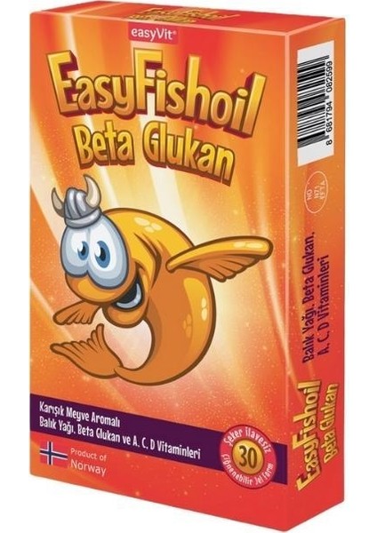 Easyfishoil Beta Glukan ve Vitaminler Içeren Balık Yağı Karışık Meyve Aromalı Çiğnenebilir 30 Jel Form