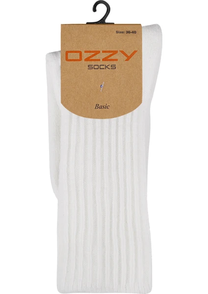 Ozzy Socks Kışlık Kadın Yünlü Ekru Renk Uyku Çorabı Soft Touch