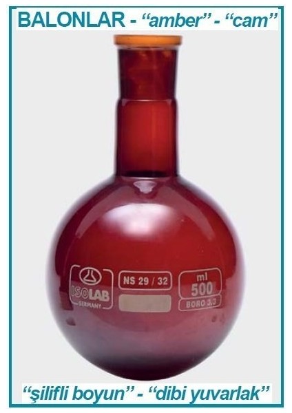 030.12.053 Balon - Dibi Yuvarlak - Amber - Şilifli - 50 ml - NS29/32 (1 Adet)