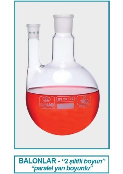 030.35.500 Balon -Dibi Yuvarlak-2 BOYUNLU-BOYUN:NS29/32-YAN DIŞI:NS29/32 - 500 ml (1 Adet)
