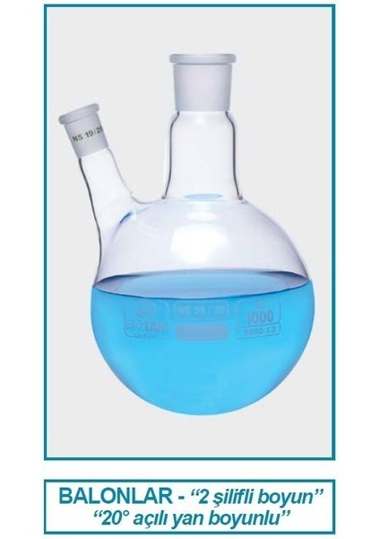 030.25.100 Balon -Dibi Yuvarlak-2 BOYUNLU-BOYUN:NS24/29-YAN DIŞI:NS14/ 23 - 100 ml (1 Adet)
