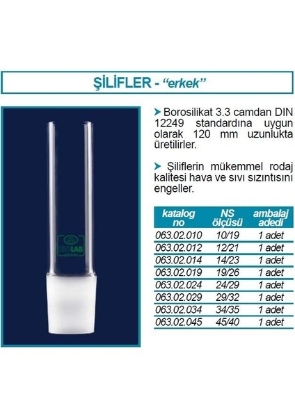 063.02.029 Erkek Şilif - 120 mm - Ns 29/32 (1 Adet)