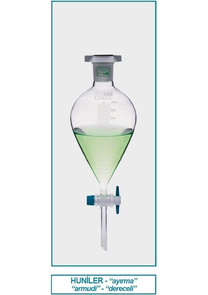 031.04.901 Ayırma Hunisi - Cam - Armudi - Dereceli - Ptfe Musluklu - 1000 ml (1 Adet)