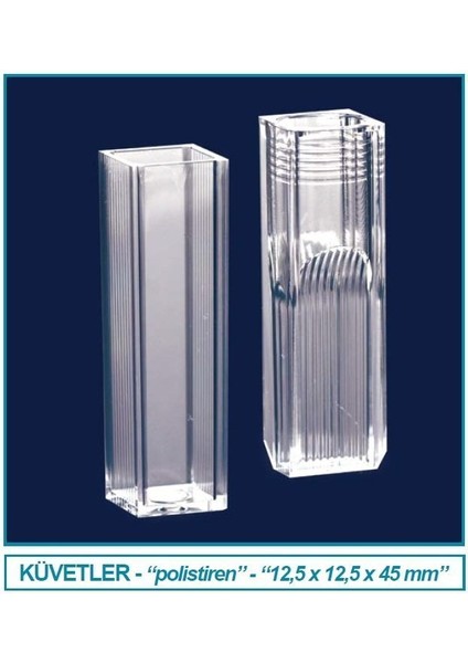 098.02.001 Spektrofotometre Küveti - P.s - Yarı Mikro - 12.5X12.5X45 mm (100 Adet)