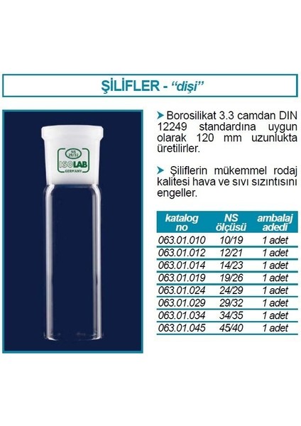 063.01.029 Dişi Şilif - 120 mm - Ns 29/32 (1 Adet)