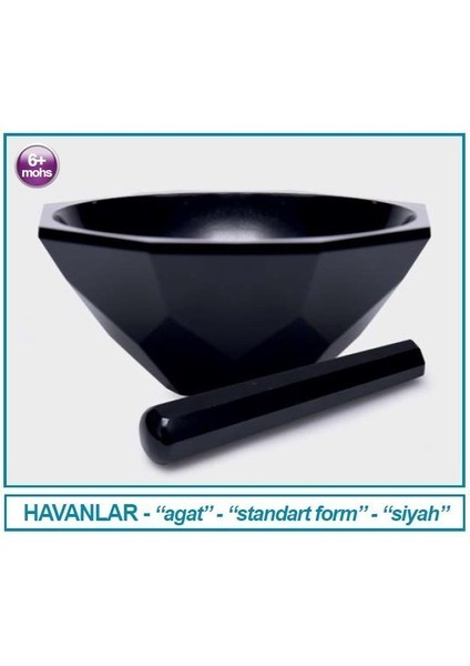 038.18.110 Havan - Agat - Tokmağı ile - Çap 110 mm - Standart Form - Siyah (1 Adet)