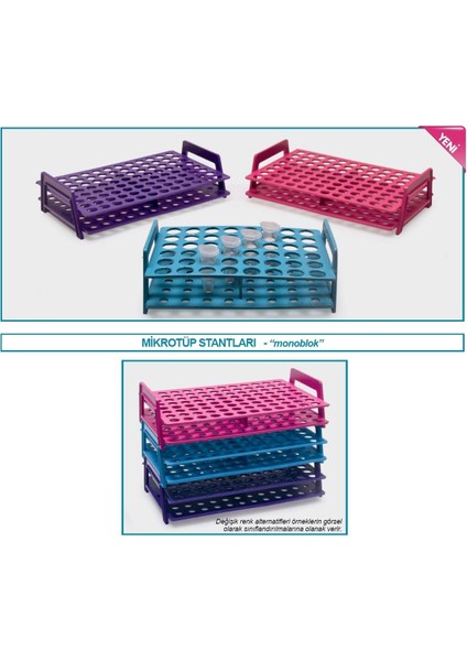 080.01.007B Mikrotüp Standı - Monoblok - 5.0 ml Tüpler Için - Mavi (1 Adet)