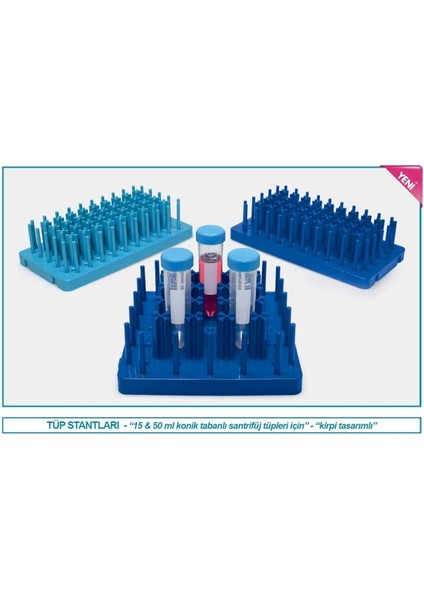 079.08.015B Tüp Standı - Abs - Kirpi Model - 15 ml Tüpler Için - Mavi (1 Adet)