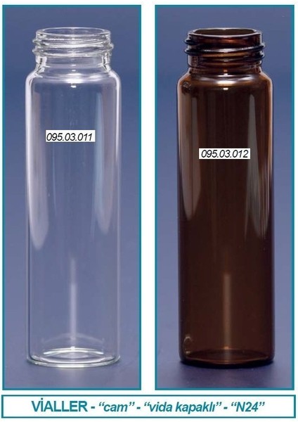 095.03.011 Vial - Vida Kapak - N24 - 27.5X95 mm - 40 ml - Şeffaf (100 Adet)