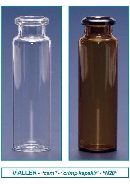 097.03.001 Vial - Crimp Kapak - N20 - 22.5X46 mm - 10 ml - Şeffaf (100 Adet)