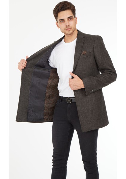 5122 Dar Kalıp Ceket Yaka Balıksırtı Kısa Palto modelleri