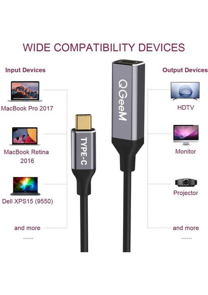 QG-UA08 Female Mini Display Port To Type-C Dönüştürücü Adaptör 4K 60Hz Görüntü Aktarım