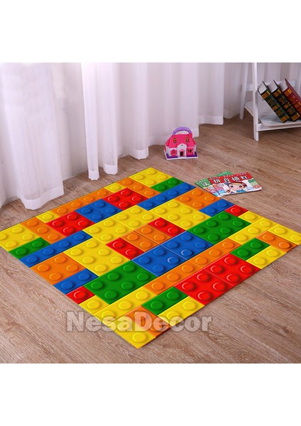 _Decor Dijital Baskı Dokuma Taban Halı, Eğlence Halısı, Renkli LEGO Desenli Yer Halısı modelleri