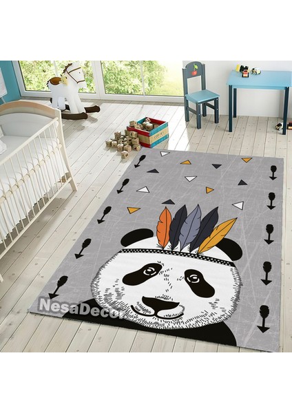 _Decor Şirin Panda Halı, Dijital Baskılı Kaymaz Taban Çocuk Odası Halısı, Sevimli Kreş Halısı