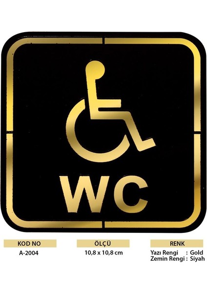 Abs Lüx Çift Katlı Yönlendirme Levhası Siyah-Altın Engelli Wc