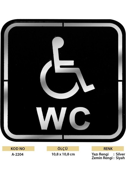 Abs Lüx Çift Katlı Yönlendirme Levhası Siyah-Gümüş Engelli Wc