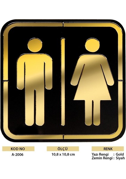 Abs Lüx Çift Katlı Yönlendirme Levhası Siyah-Altın Wc