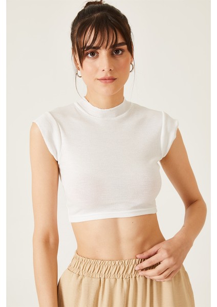 Kadın Dik Yaka Sıfır Kol Kaşkorse Bluz