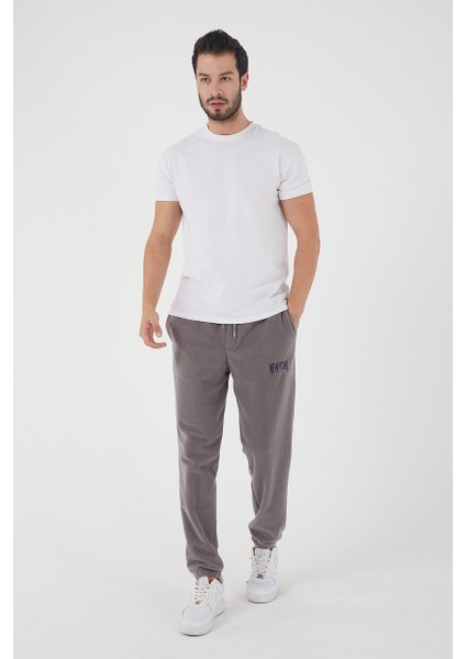 Erkek Regular Nakışlı Paça Lastikli Cepli Polar Eşofman Altı