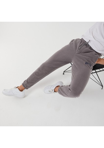 Erkek Regular Nakışlı Paça Lastikli Cepli Polar Eşofman Altı fırsatları