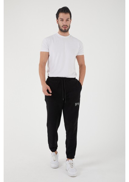 Erkek Regular Nakışlı Paça Lastikli Cepli Polar Eşofman Altı