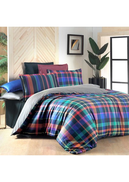 Saten Çift Kişilik Nevresim Takımı Merlın V1 Lacivert