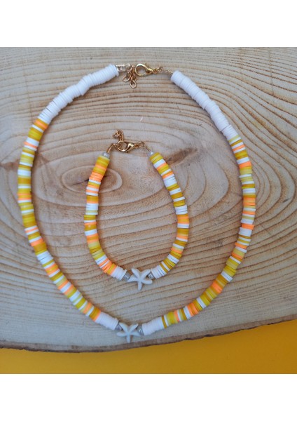 Sarı Deniz Yıldızı Fimo Kolye Bileklik Set Kolye PYTKFMKLYBLK32
