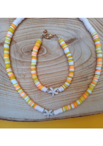 Sarı Deniz Yıldızı Fimo Kolye Bileklik Set Kolye PYTKFMKLYBLK32