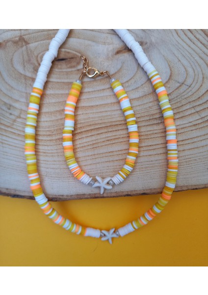 Sarı Deniz Yıldızı Fimo Kolye Bileklik Set Kolye PYTKFMKLYBLK32