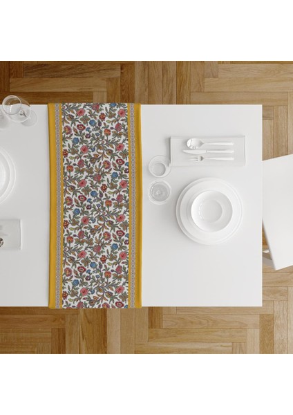 Colorful Flowers Runner 140 x 45 cm Renkli Çiçek, Ince Keten