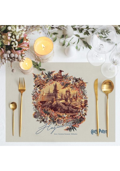 Hogwarts Kumaş Amerikan Servis 4'lü Set 35 x 50 cm Warner Bros Lisanslı Ürün, Keten Kumaş