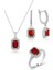 Baget Taşlı Üçlü Gümüş Set Takım Kırmızı 1