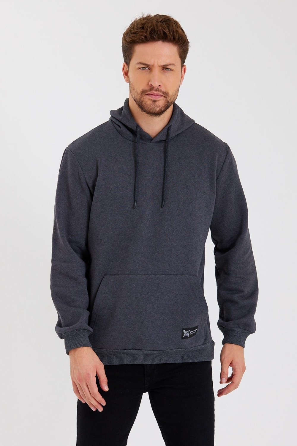 Mmetalic Siyah Kanguru Cepli Kapüşonlu Içi Pamuklu Erkek Sweatshirt