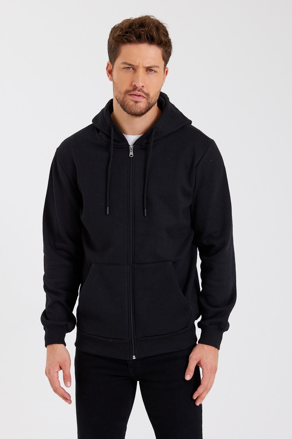 Mmetalic Metalıc Siyah Kanguru Cepli Kapüşonlu Fermuarlı Içi Pamuklu Erkek Sweatshirt görsel 2