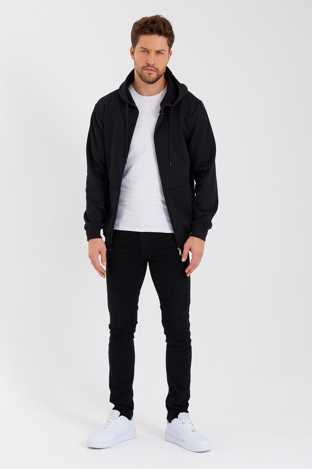 Mmetalic Metalıc Siyah Kanguru Cepli Kapüşonlu Fermuarlı Içi Pamuklu Erkek Sweatshirt görsel 4