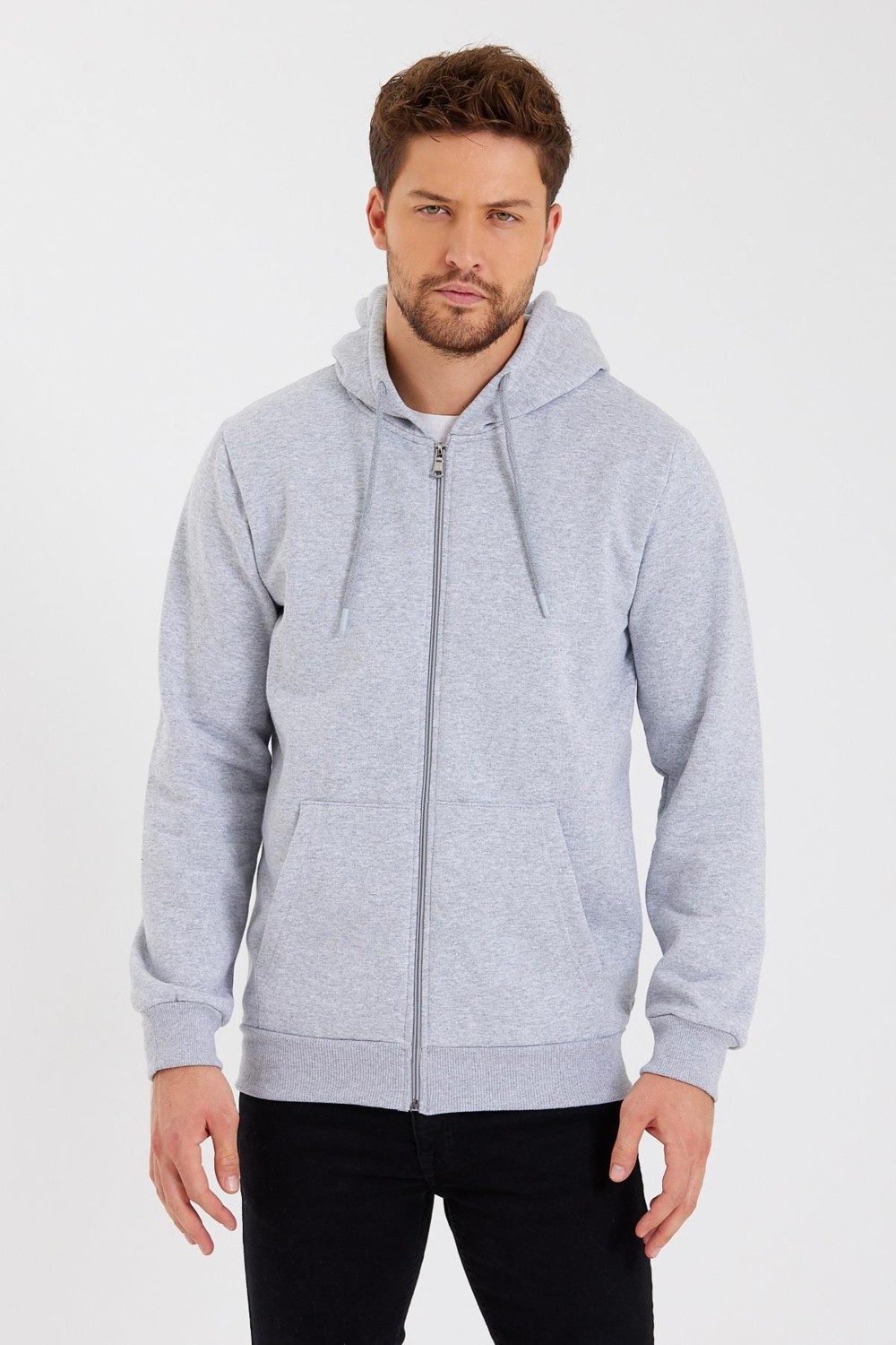 Mmetalic Metalıc Siyah Kanguru Cepli Kapüşonlu Fermuarlı Içi Pamuklu Erkek Sweatshirt