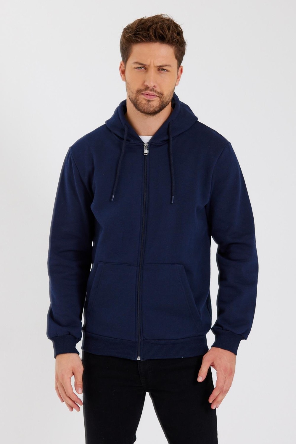 Mmetalic Metalıc Siyah Kanguru Cepli Kapüşonlu Fermuarlı Içi Pamuklu Erkek Sweatshirt