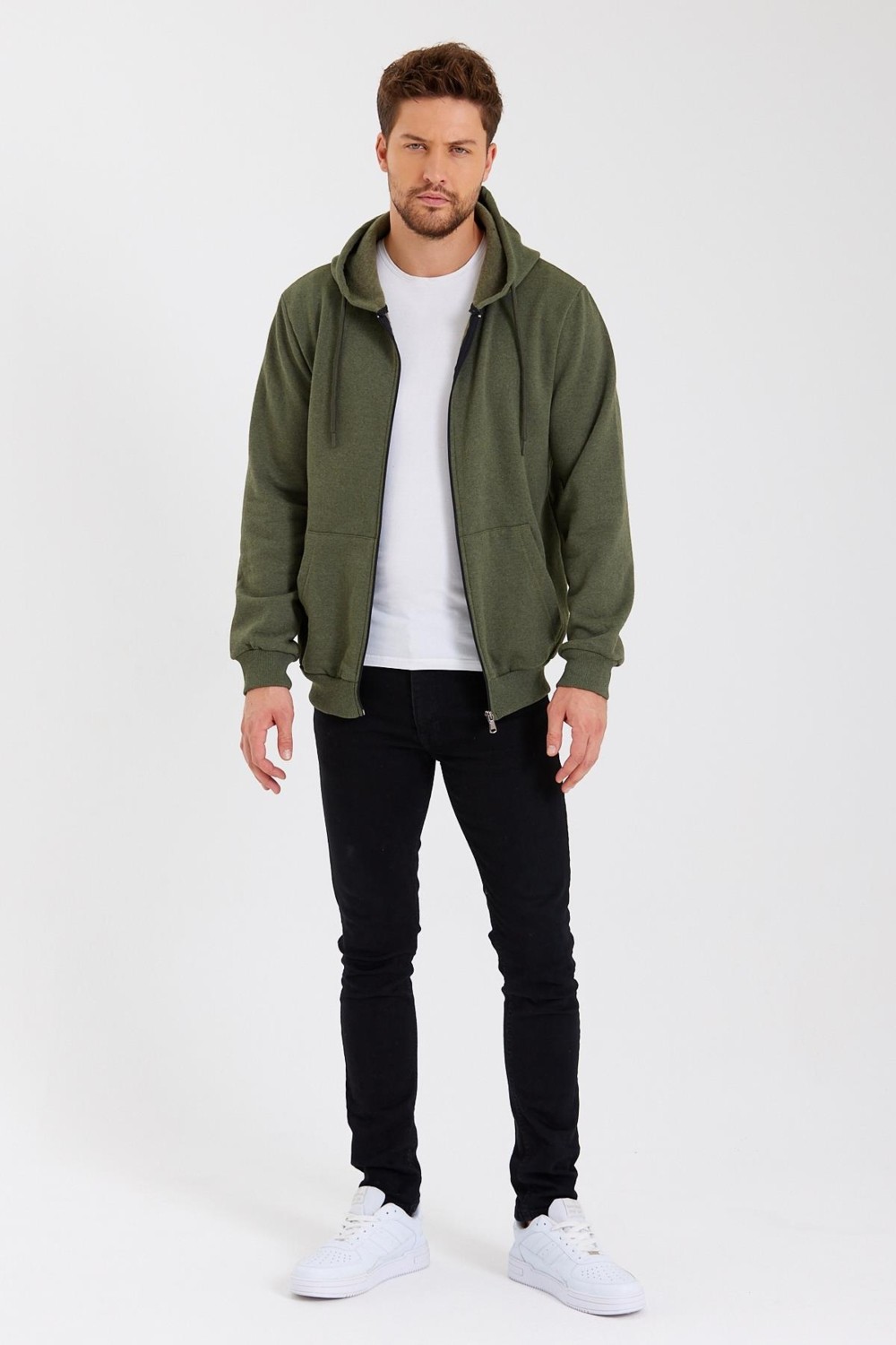 Mmetalic Metalıc Siyah Kanguru Cepli Kapüşonlu Fermuarlı Içi Pamuklu Erkek Sweatshirt