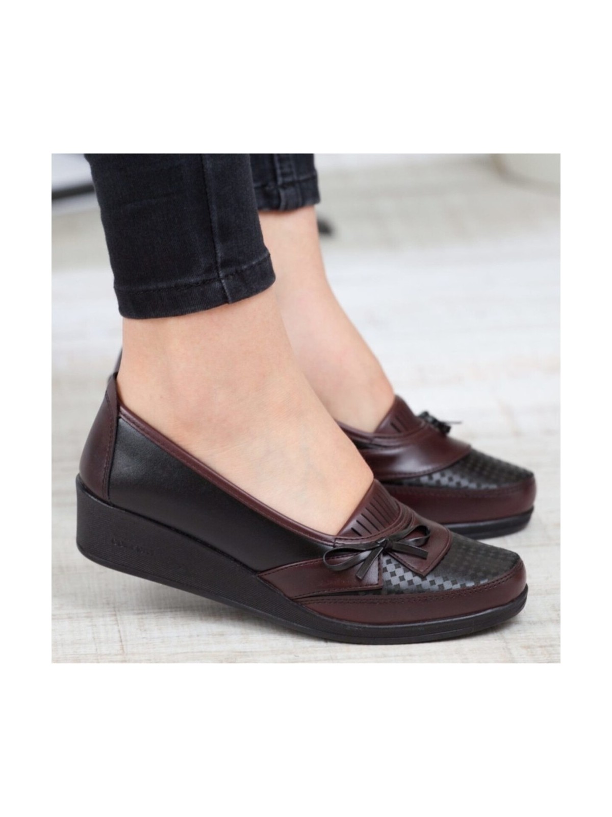 Kaof Shoes Kadın Bordo Anne Babet Ayakkabı Anne Ayakkabısı Kadın Günlük Ayakkabı Kadın Klasik Ayakkabı Anne Ayakkabı Ayzen