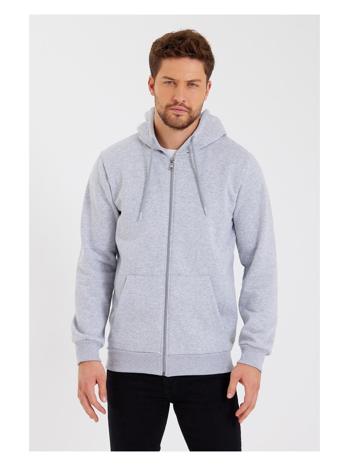 Mmetalic Metalıc Siyah Kanguru Cepli Kapüşonlu Fermuarlı Içi Pamuklu Erkek Sweatshirt - Görsel 8